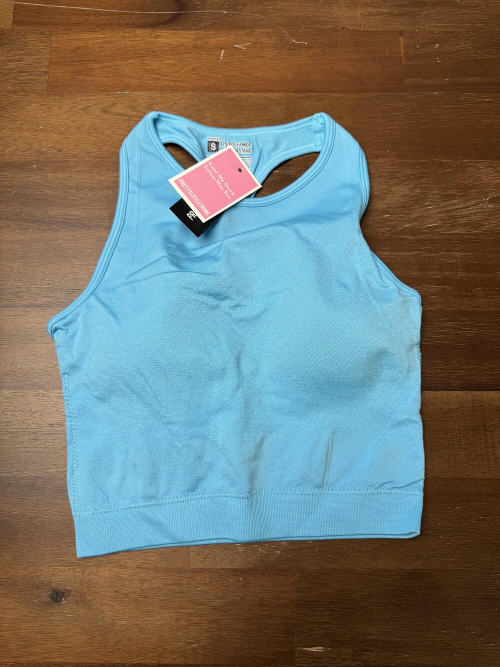 PrettyLittleThing Sports Bra Womens Small Blue PLT Sport Seamless Racerback